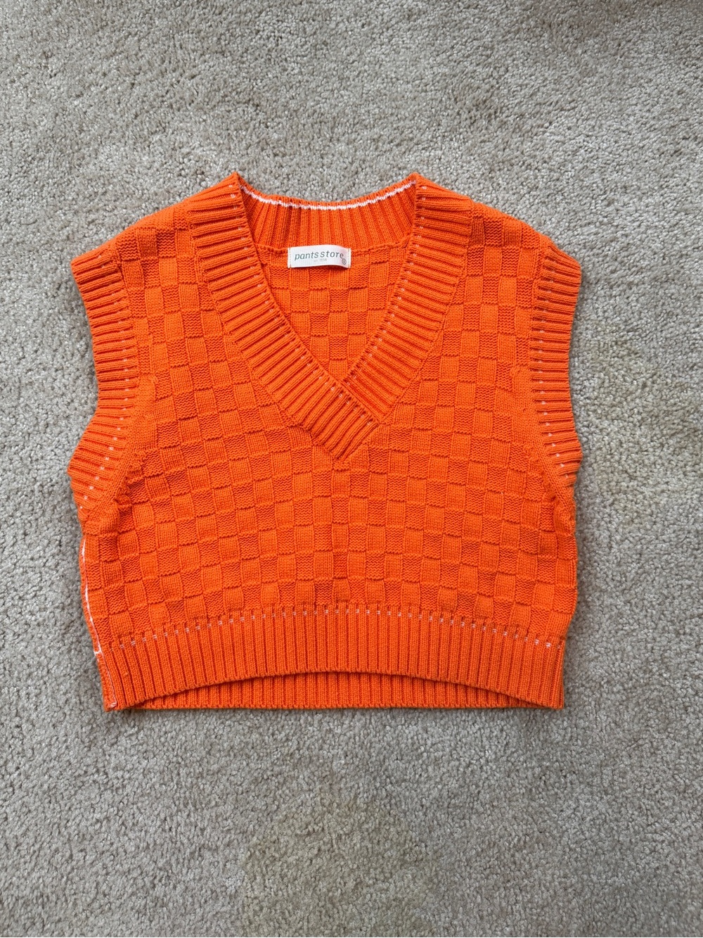 pants store Orange Knit V-Neck Sweater Vest